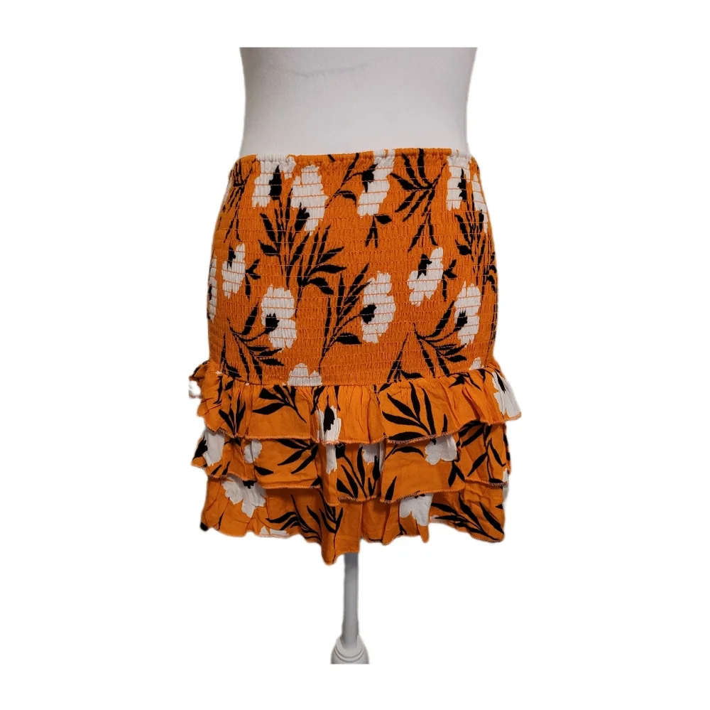 Olivaceous Floral Print Smocked Waist Tiered Ruffle Mini Skirt Size S, NWT